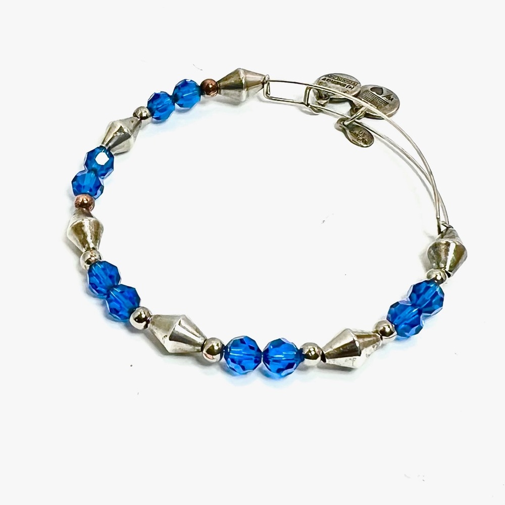Alex and Ani - Swarovski Crystal Blue and Rafaelian Silver Beaded Bangle
